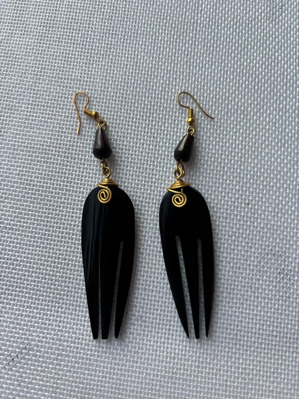 Black Carved Bone Comb Drop Earrings — second angle
