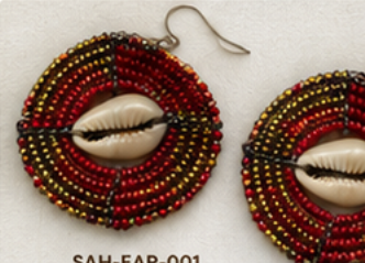 SAH-EAR-001 red and gold cowrie statement earrings