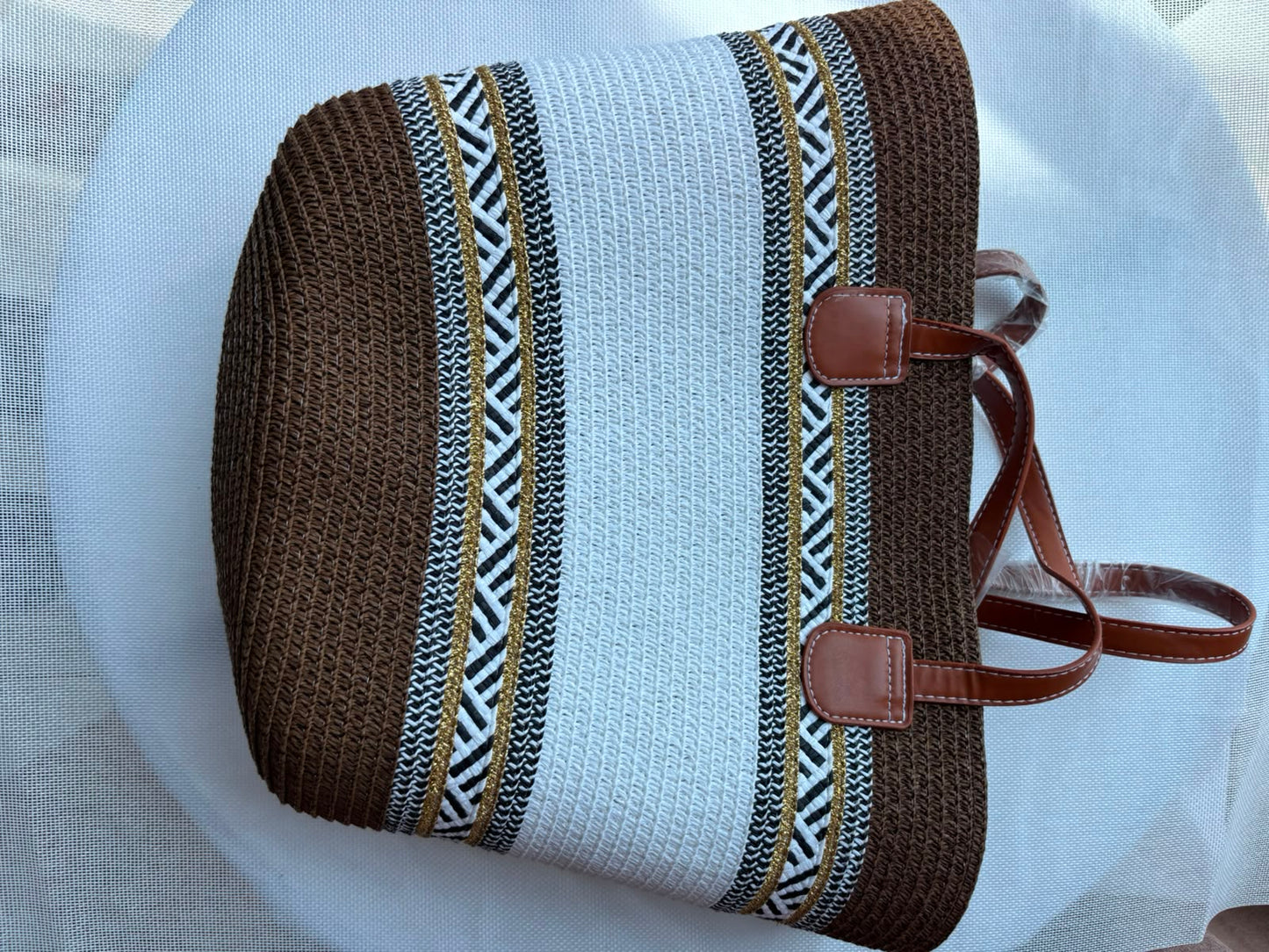 Brown Sahara woven tote front view
