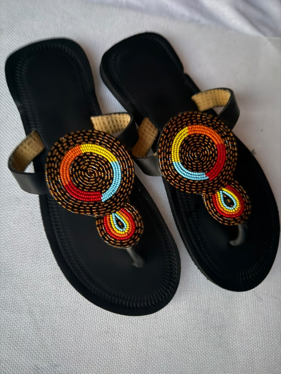 Duara Black Disc Beaded Sandals — EU 37