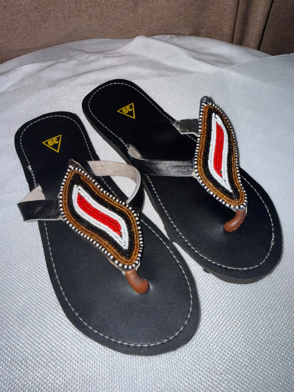 Miale Red & Ivory Beaded Sandals — EU 39