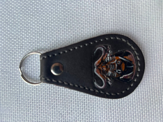 Buffalo Soldier Keychain — black leather teardrop with embossed buffalo soldier emblem