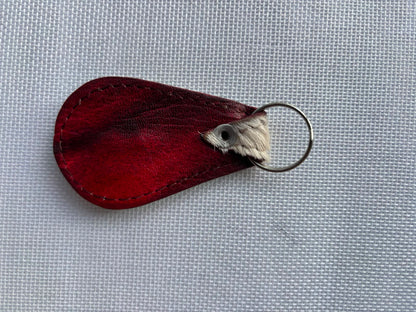 Carved Keychain Style 1 — grey white fur leather keychain with cowrie shell