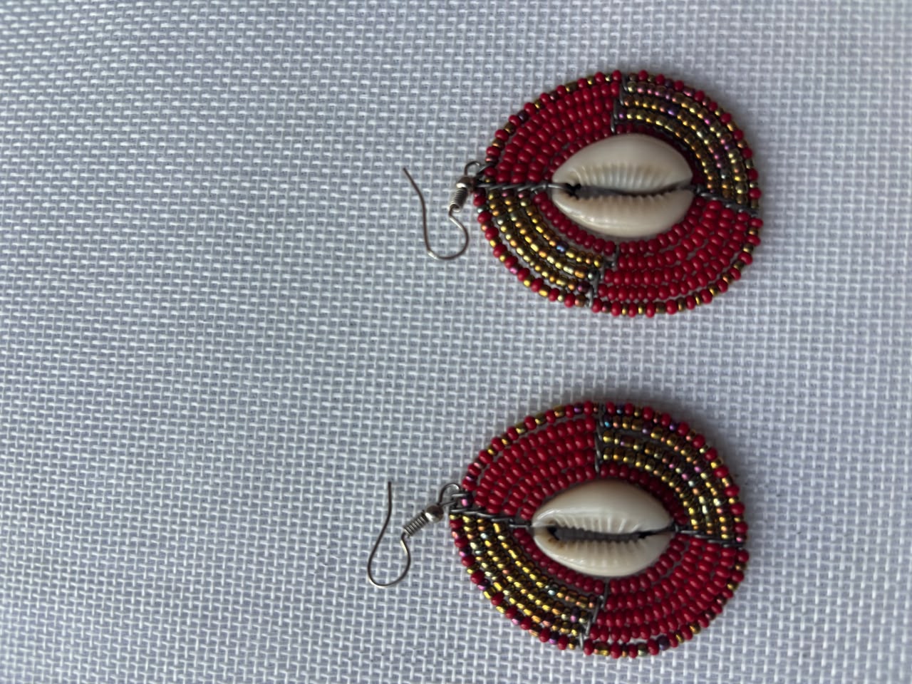 Maasai Beaded Cowrie Hoop Earrings — second angle
