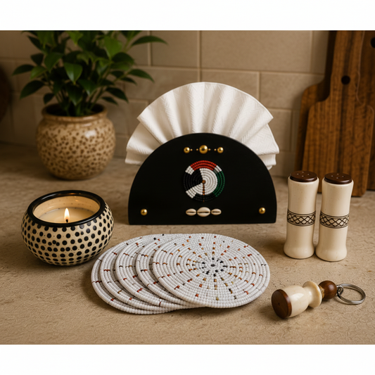 Artisan Kitchen Gift Set – styled lifestyle shot of all pieces arranged on sandy surface
