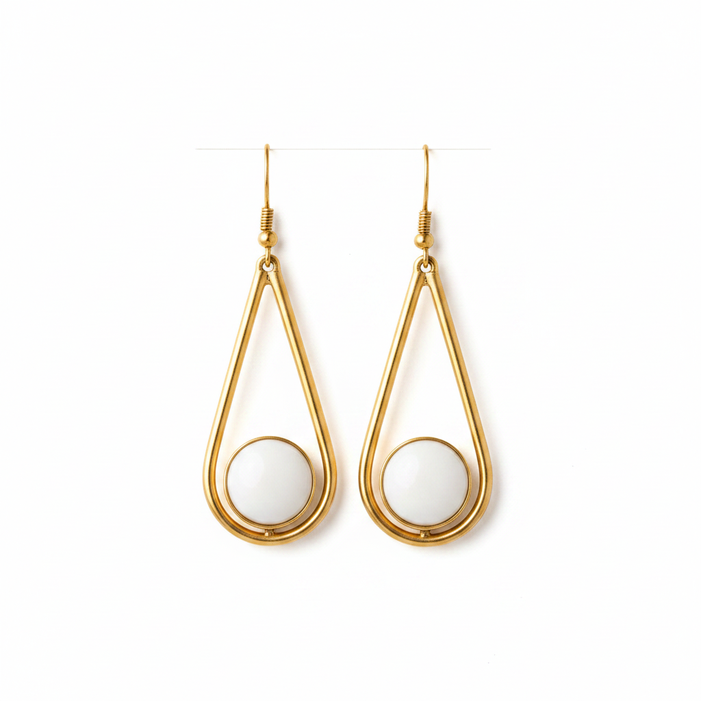 The Lumière Set — gold teardrop earrings with white stone, product shot