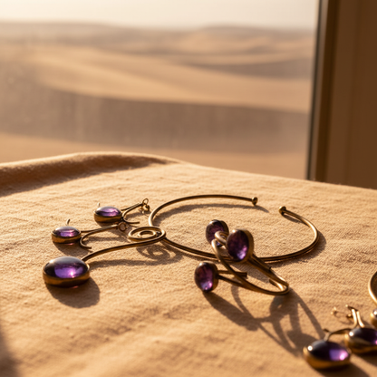 Desert Amber Set — full flat lay on warm sandy linen