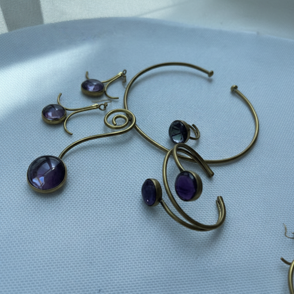 Desert Amber Set — brass and amethyst stone detail close-up