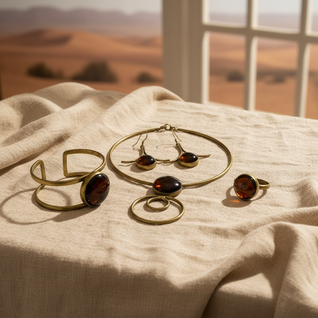 Royal Amber Set — full flat lay on warm cream linen