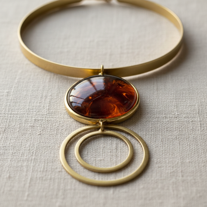 Royal Amber Set — double-circle pendant choker detail shot