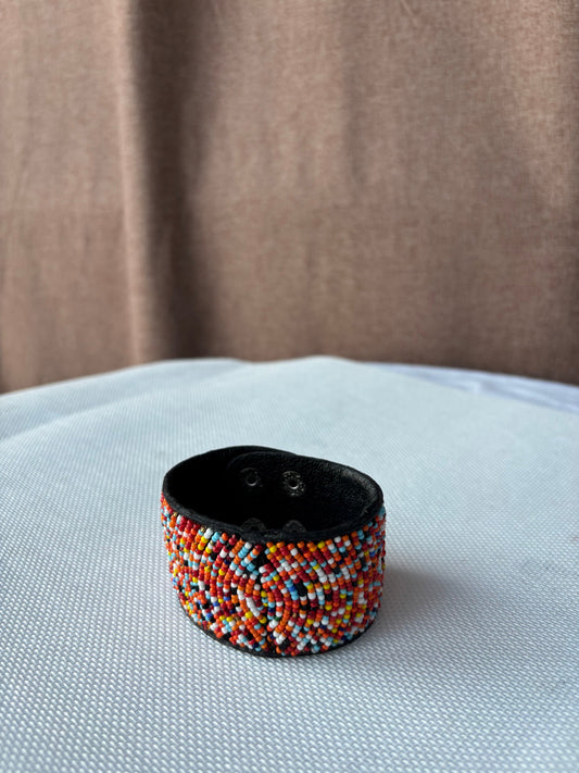 Hand-beaded multicolour cuff bracelet