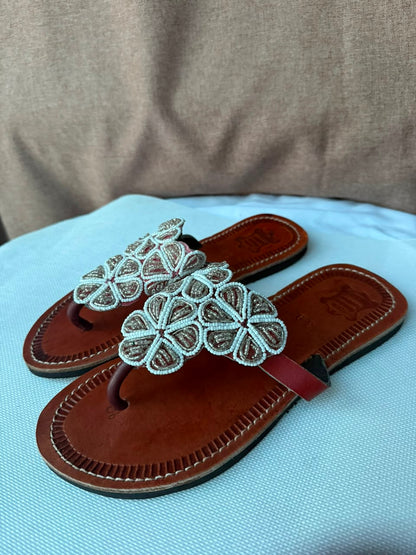 Ivory Blossom sandals angled view