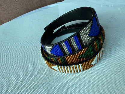 Four Sahara hand-beaded headband designs