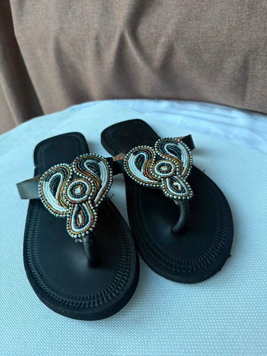 Midnight Paisley beaded sandals EU 39