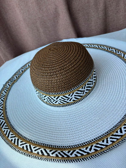 Sahara woven sun hat in brown and cream