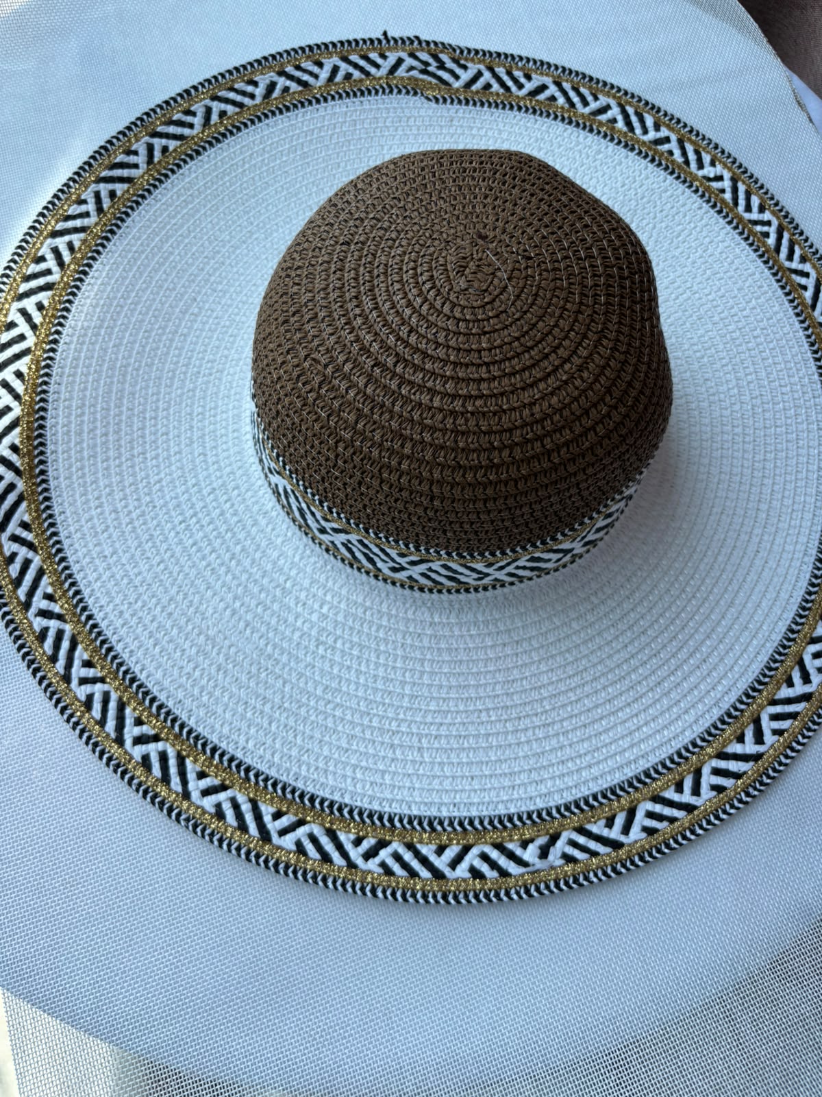 Brown Sahara woven sun hat top view