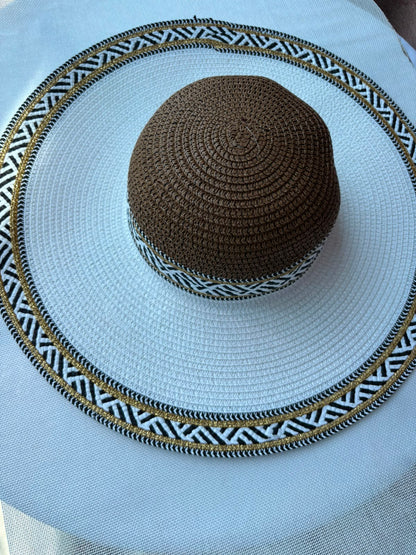 Brown Sahara woven sun hat top view