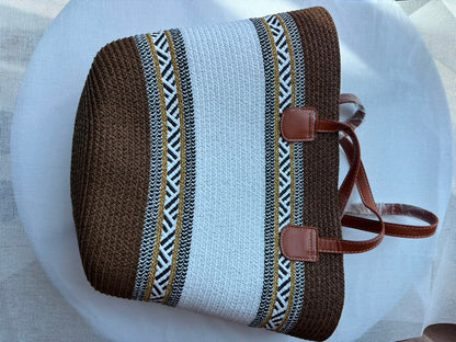 Sahara woven tote in brown and cream