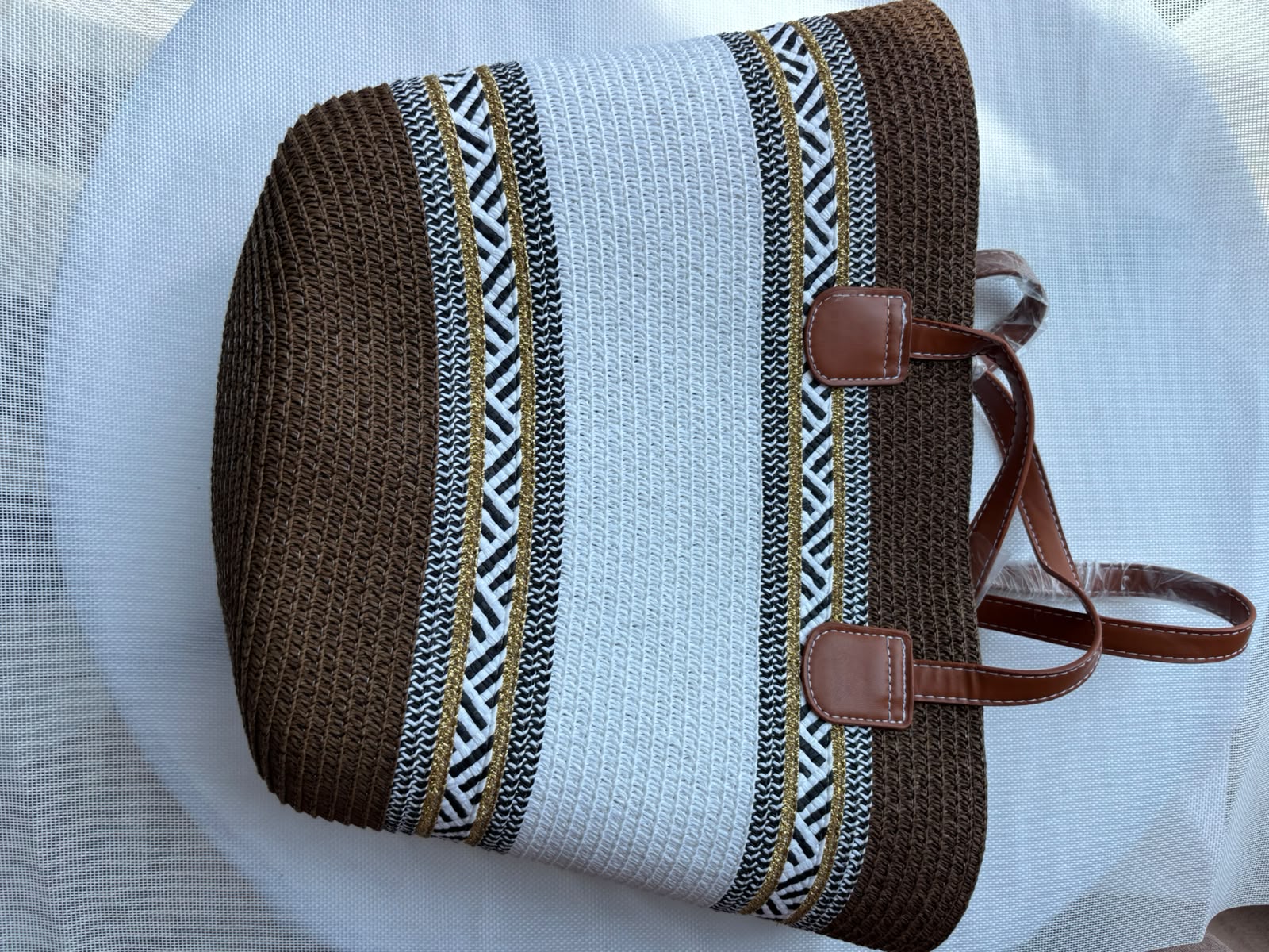 Brown Sahara woven tote front view