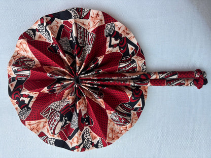Dashiki print folding fan blue and cream dashiki fan front view