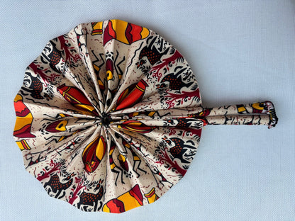 Dashiki print folding fan cream patterned fan front view