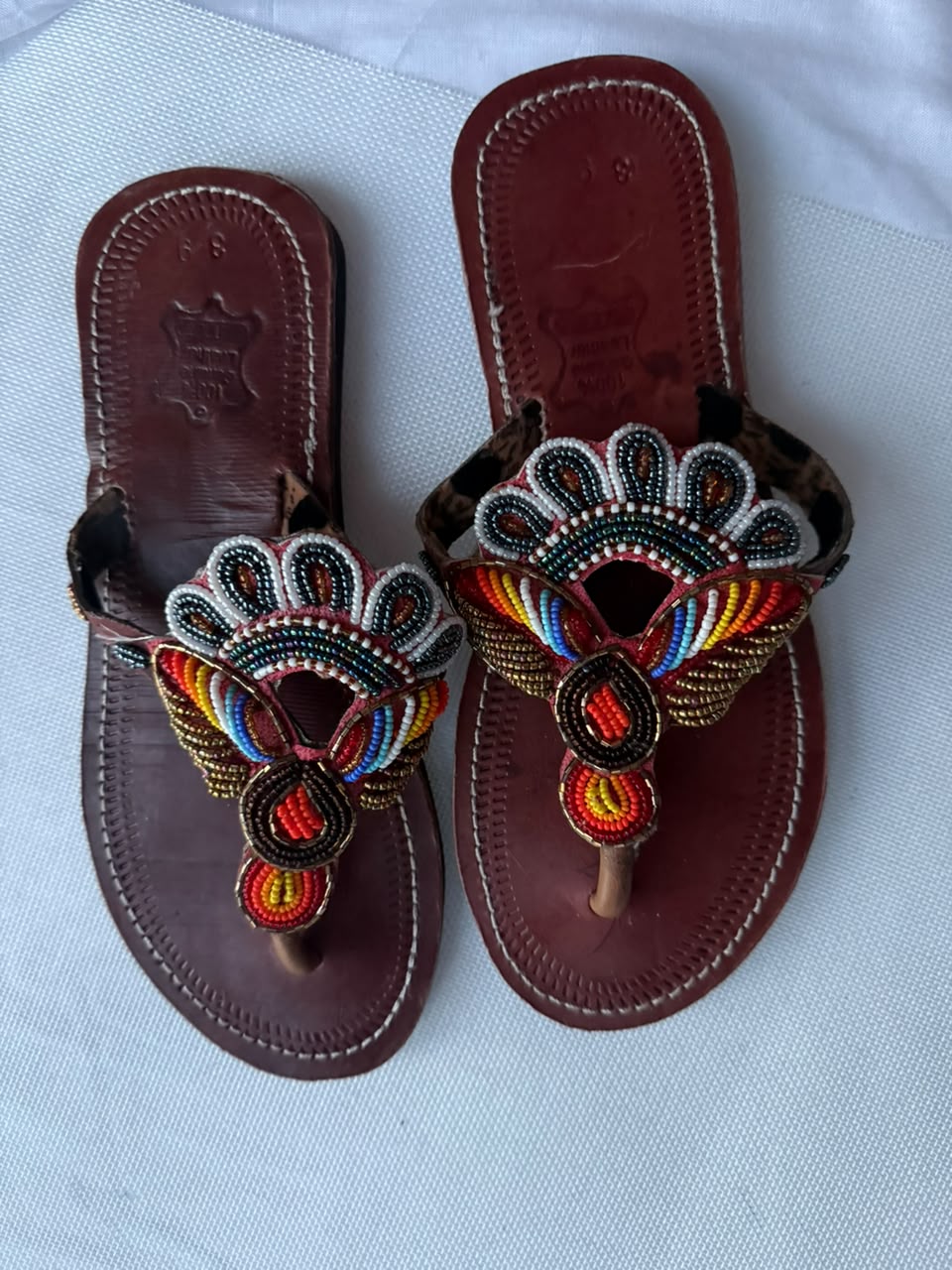 Firebird Beaded Leather Sandals — EU 39