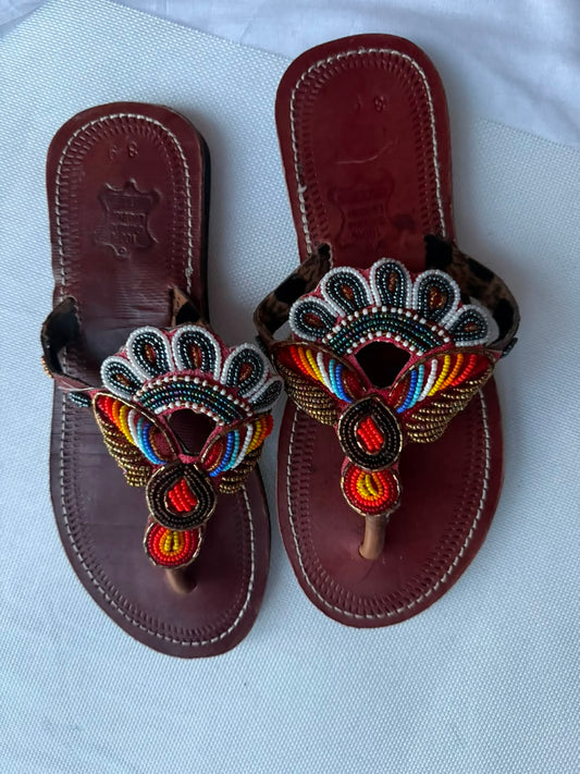 Firebird Beaded Leather Sandals — EU 39
