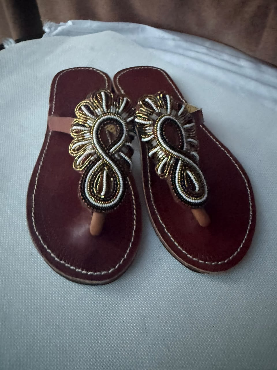 Gilded Infinity Beaded Leather Sandals — EU 39