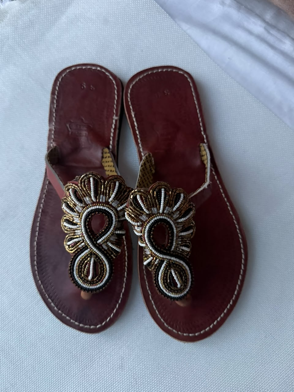 Gilded Infinity Beaded Leather Sandals — EU 39 alternate view