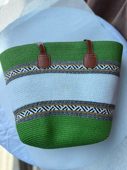 Green Sahara woven tote front view