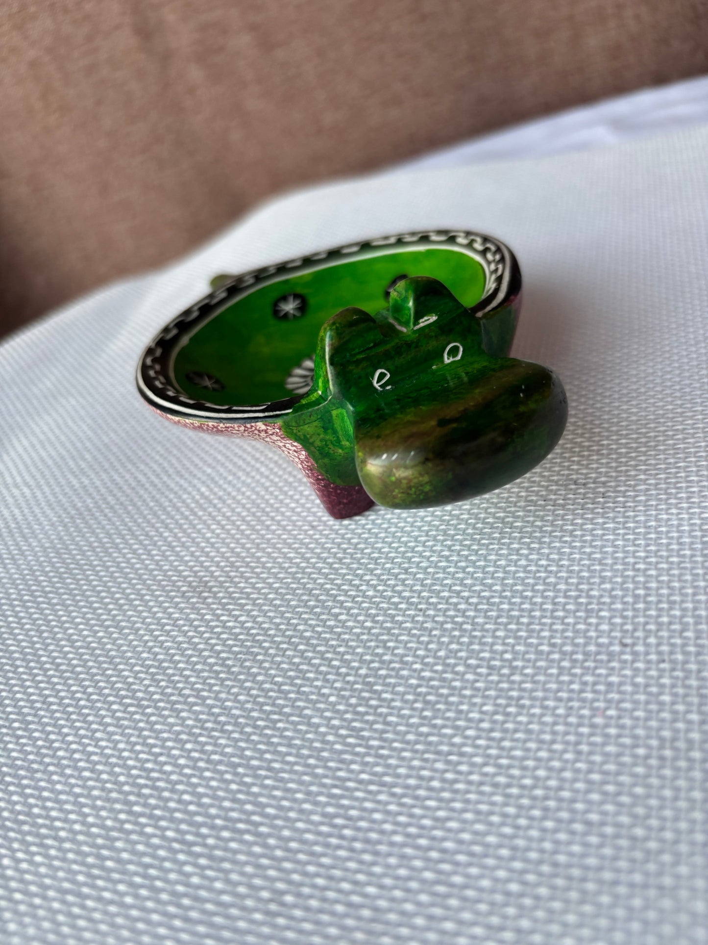 Green hand-painted safari ashtray side view