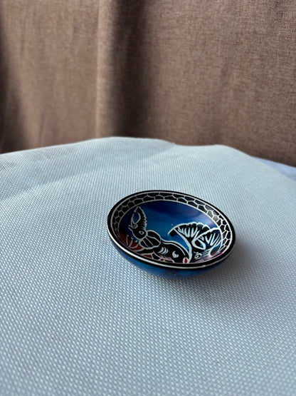 Blue and red hand-painted safari ashtray