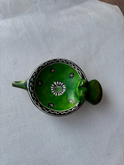 Green hand-painted safari ashtray overhead view