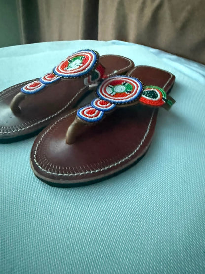 Heritage Disc Beaded Leather Sandals — EU 41 alternate view
