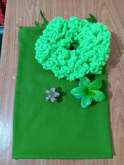Green scarf scrunchie and green flower hair clips set