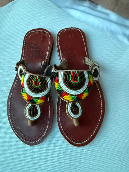 Maasai Shield beaded leather sandals EU 38