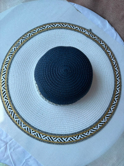 Sahara woven sun hat in navy and cream
