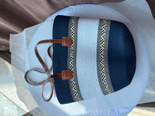 Sahara woven tote in navy and cream