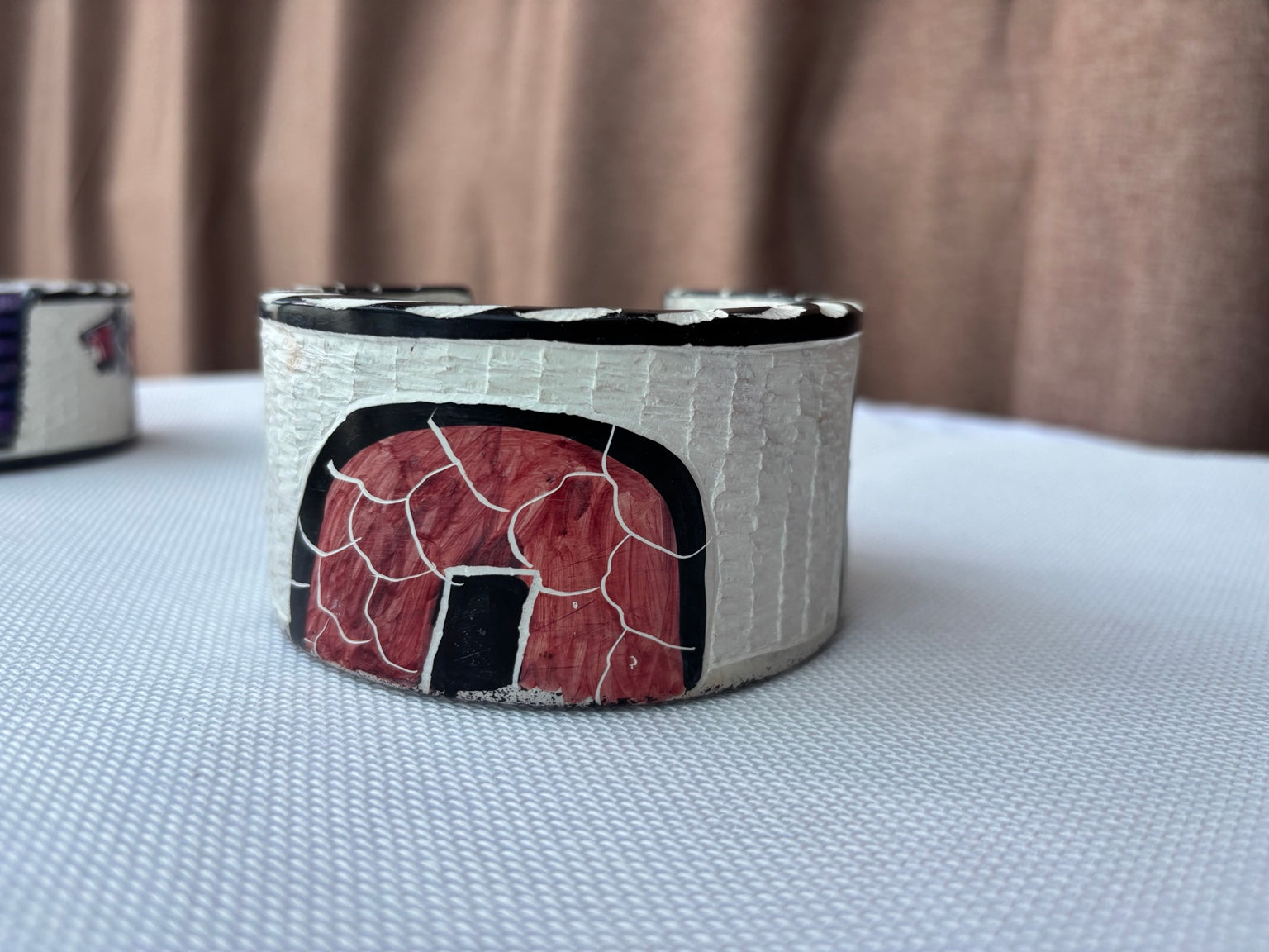 Maasai painted soapstone coaster set red motif