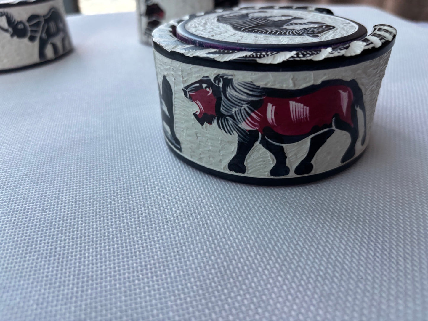 Maasai painted soapstone coaster set zebra motif