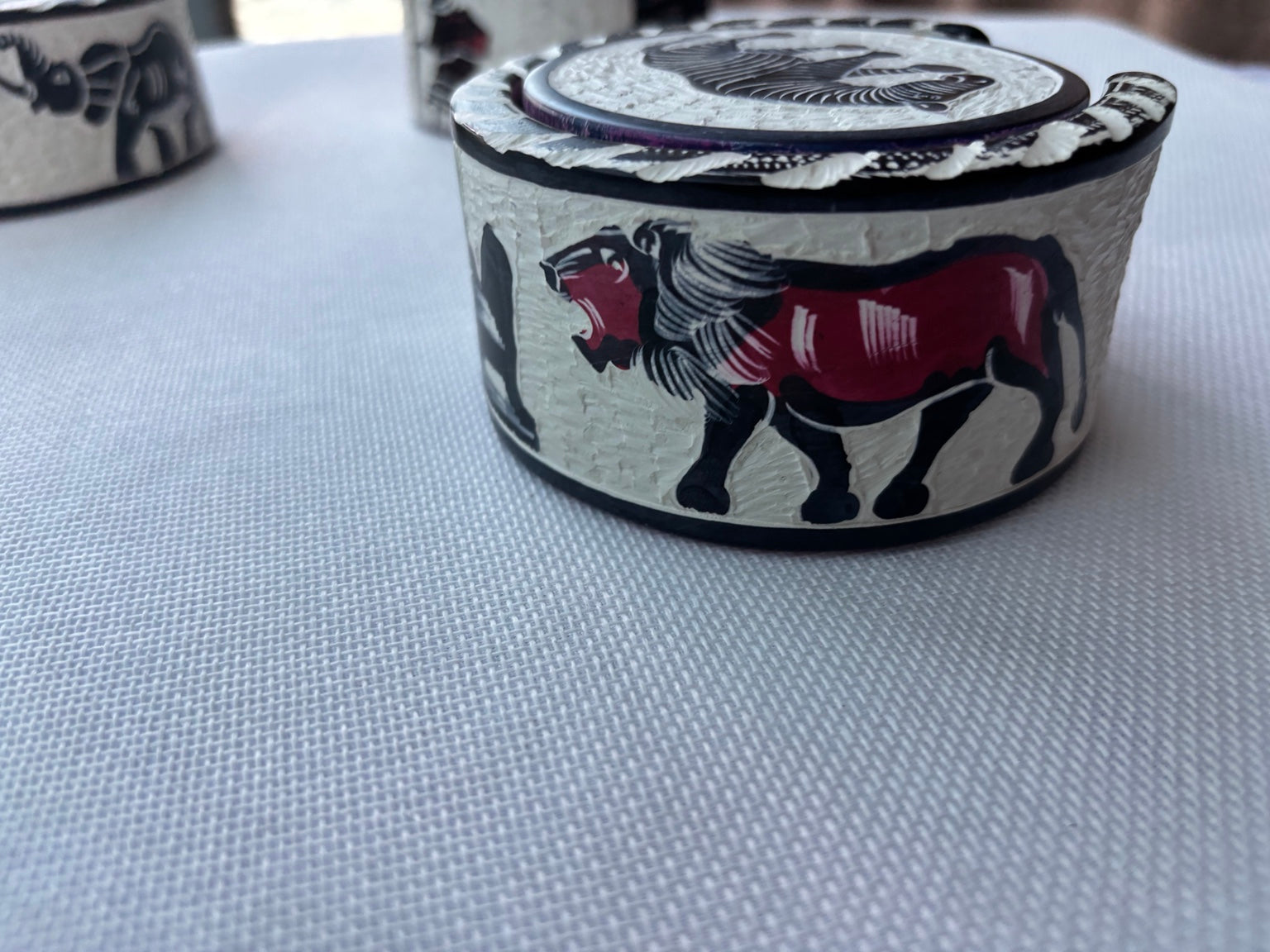 Maasai painted soapstone coaster set zebra motif