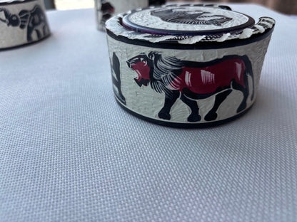 Maasai painted soapstone coaster set zebra motif