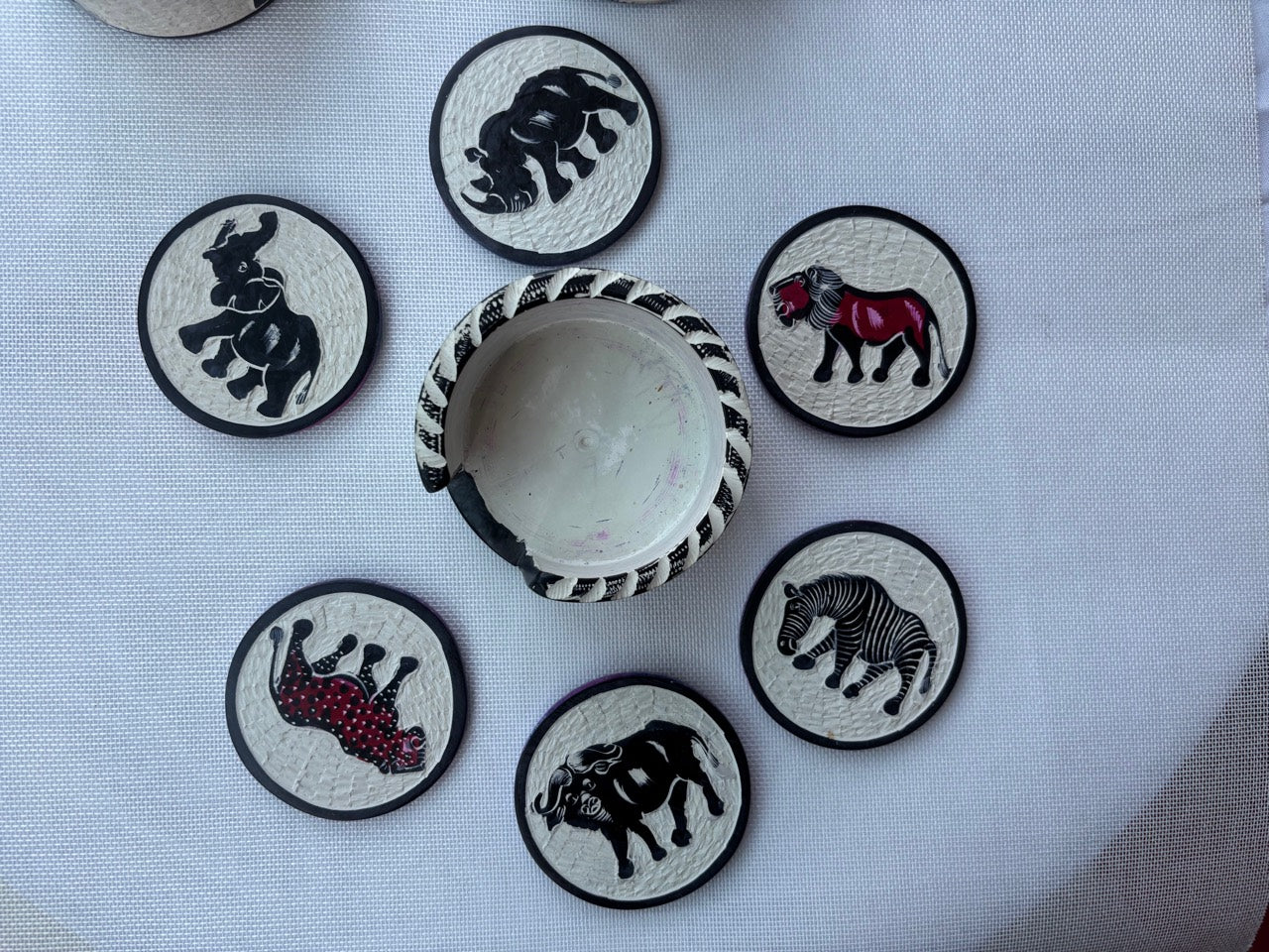 Painted soapstone safari coasters assorted animal motifs