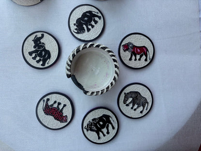 Painted soapstone safari coasters assorted animal motifs