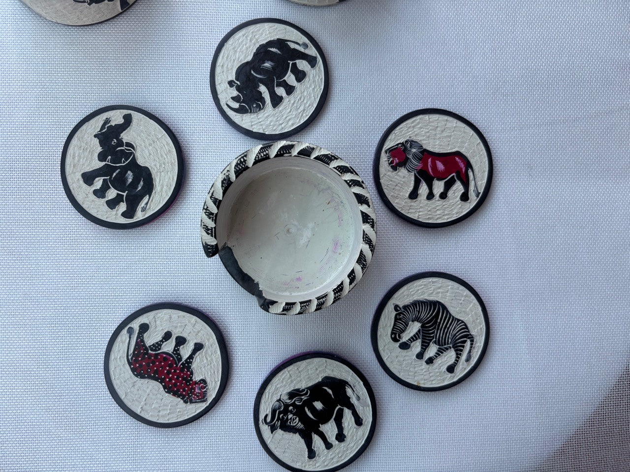 Painted soapstone safari coaster detail