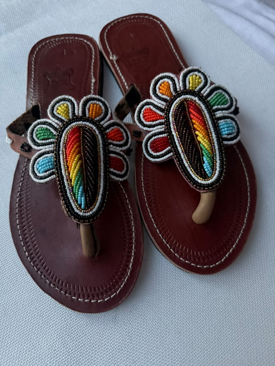 Rainbow Feather Beaded Leather Sandals — EU 41 alternate view