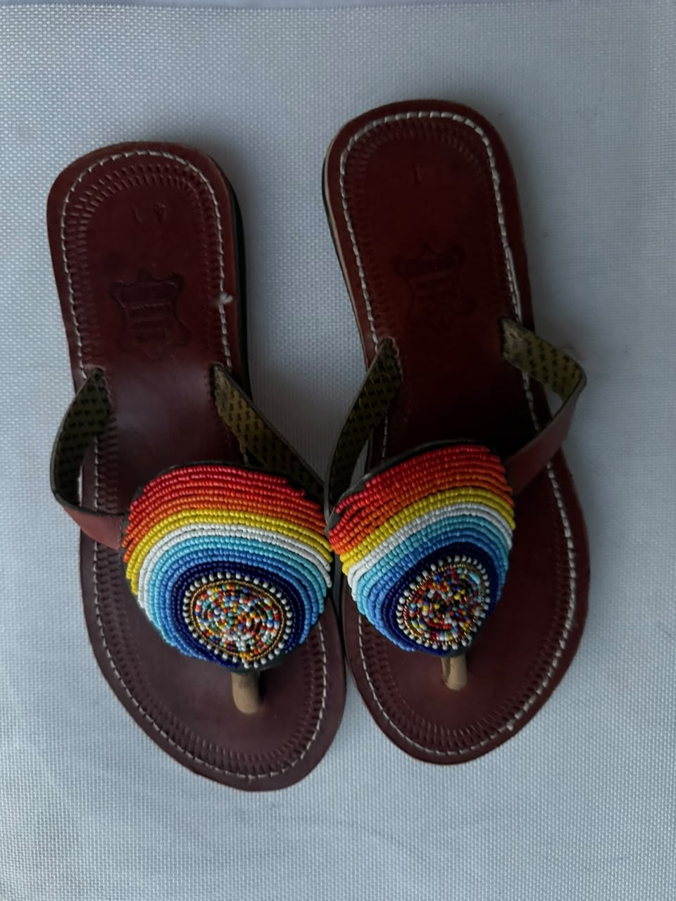 Rainbow Halo Beaded Leather Sandals — EU 41