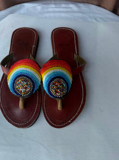 Rainbow Halo Beaded Leather Sandals — EU 41 alternate view