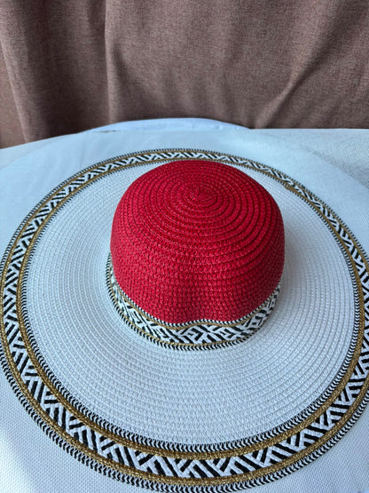 Sahara woven sun hat in red and cream