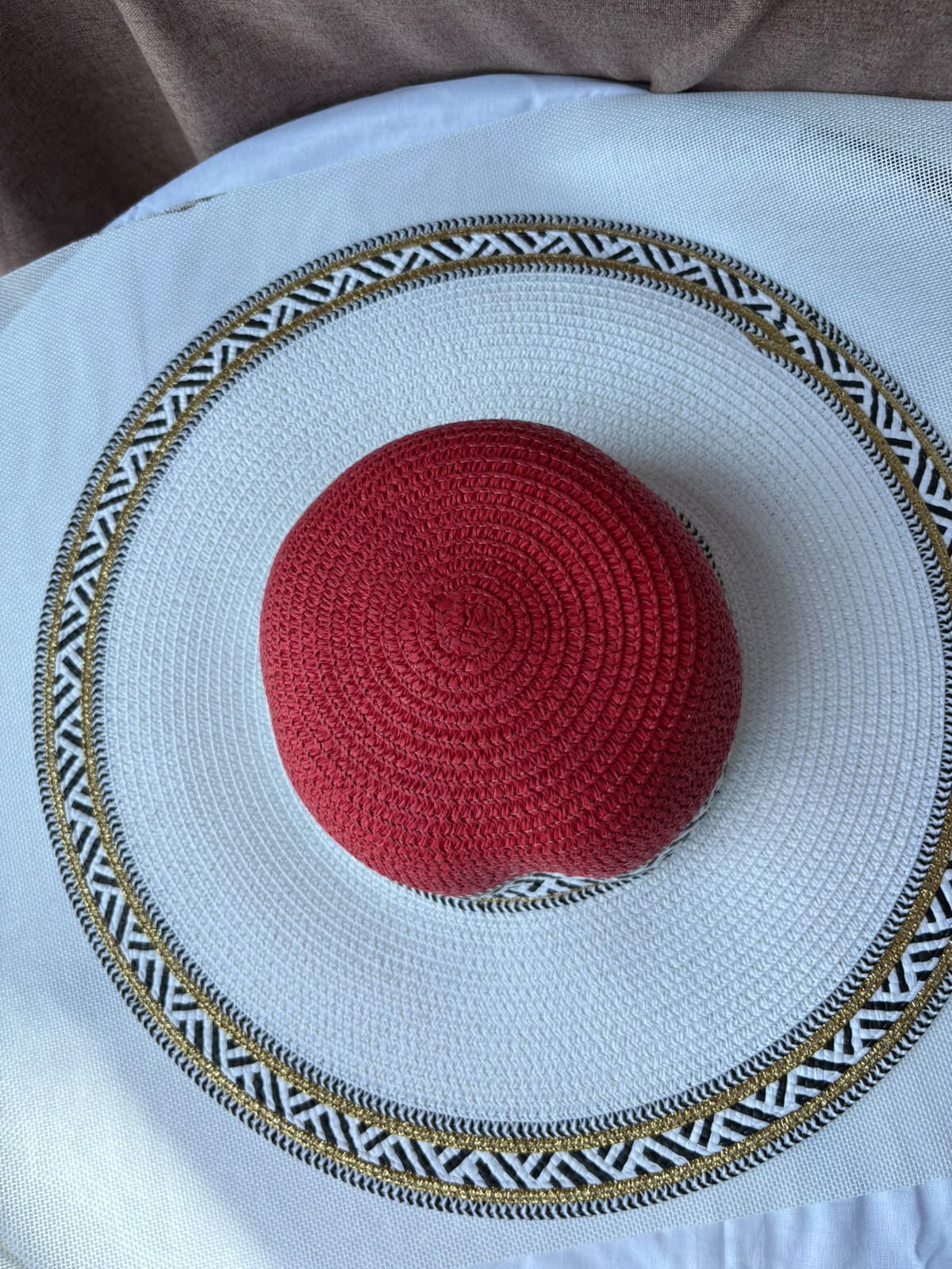Red Sahara woven sun hat top view
